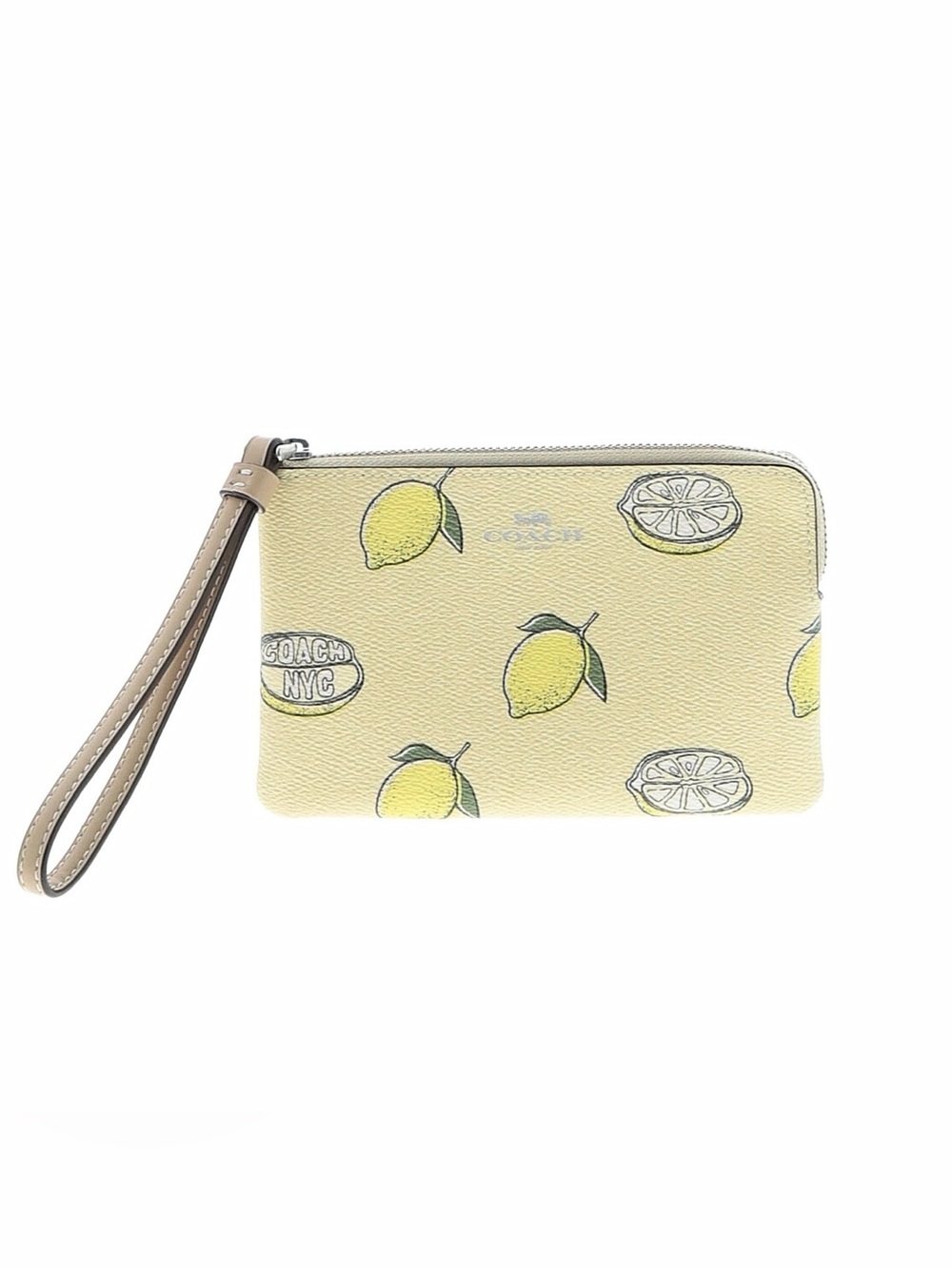 Coach lemon print corner zip wristlet wallet